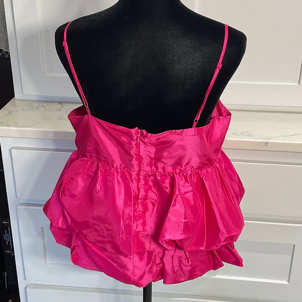 Elegant Pink Satin Ruffle Layered Party Top (R) - Picture 2 of 7